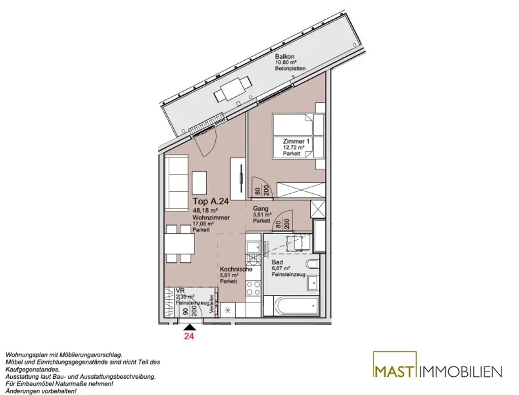 Unweit der Alten Donau und Donauzentrum - 2 Zimmer Wohnung mit 10 qm Balkon