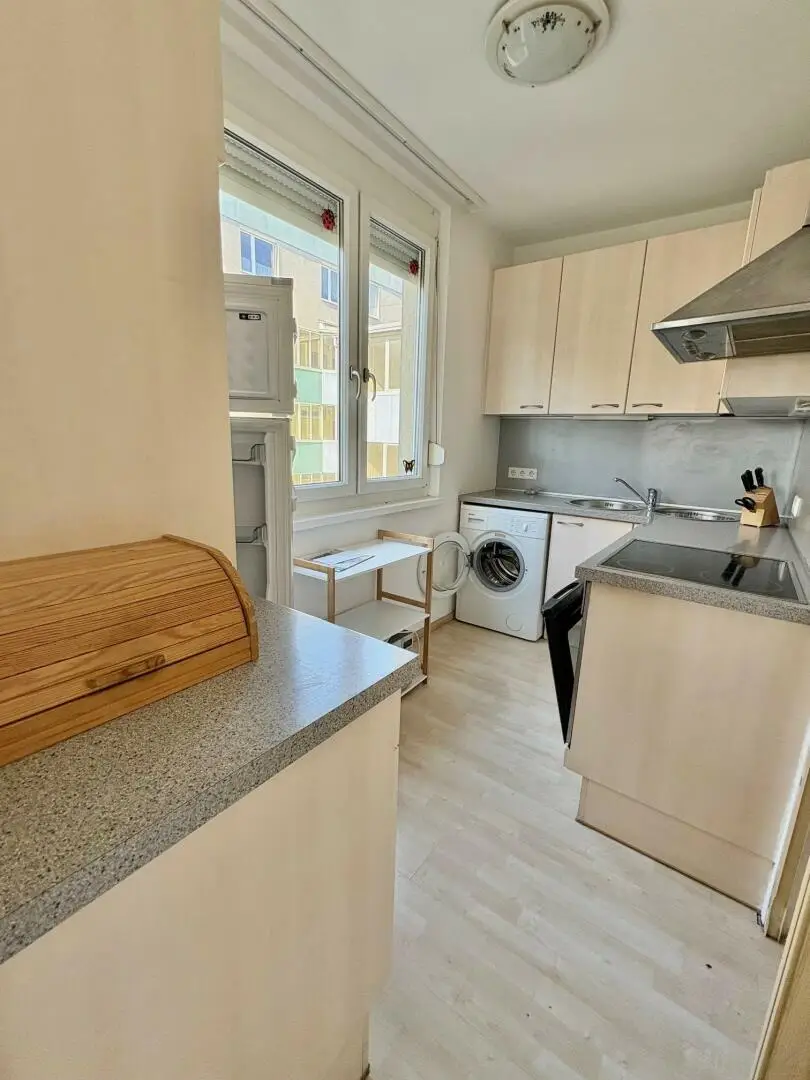 möblierte Küche mit Waschmaschine