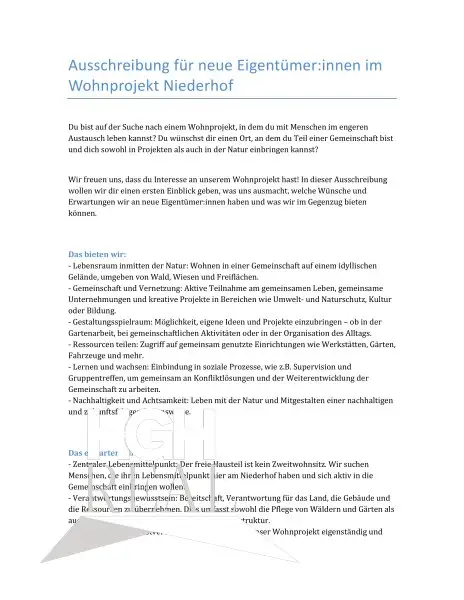 Geräumige Gartenwohnung mit Ausbaupotenzial im Wohnprojekt Niederhof - mit freier Schule nach Montessori/Wild - PROVISIONSFREI