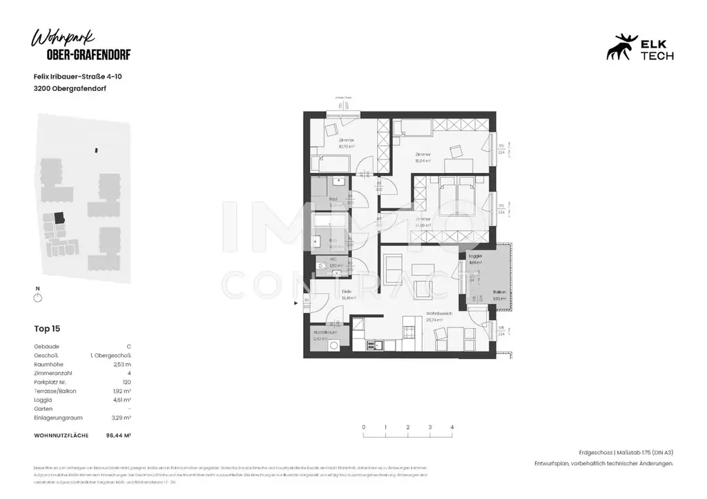 4ZI - 96,44qm - Ost-Balkon- Vorsorgewohnung, Anlage in ökolog. NEUBAU