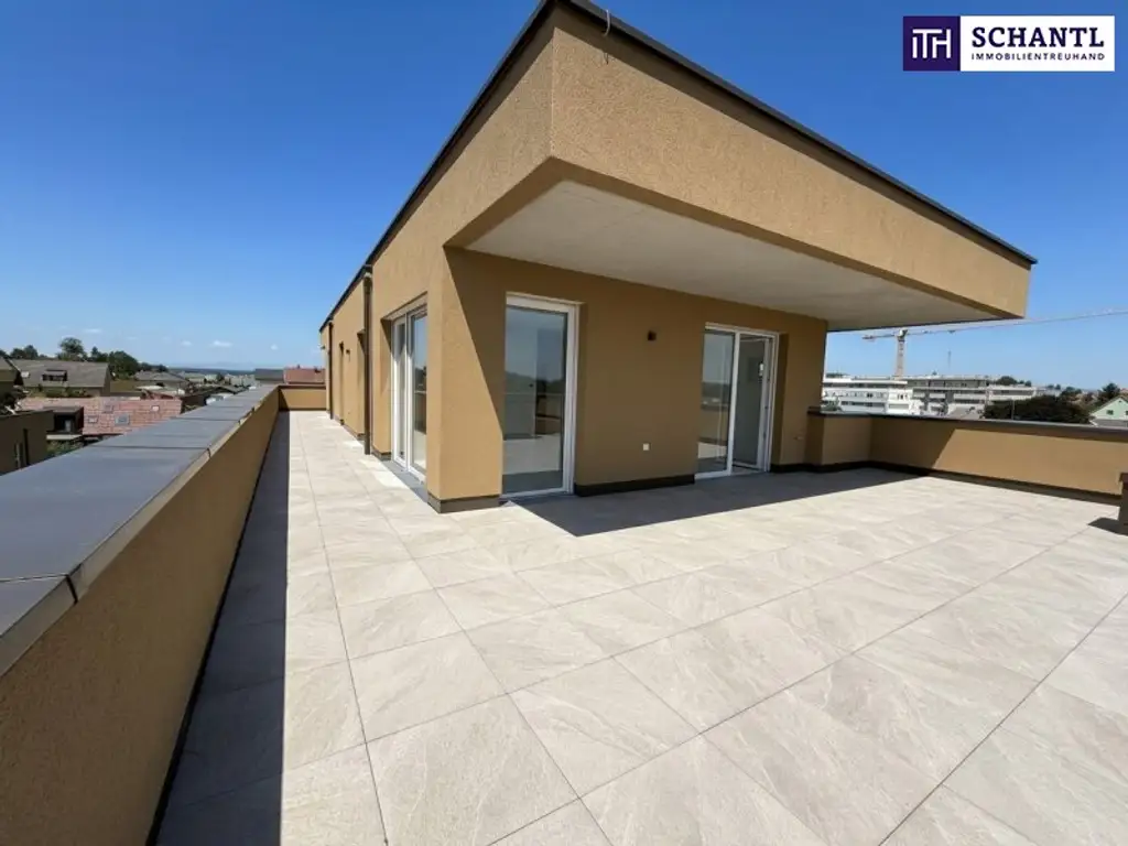 Leben wie im Paradies – 4-Zimmer-PENTHOUSE mit Rundumblick von der großzügigen 86m2 großen Dachterrasse! + 70m2 extensiv begrüntes Flachdach