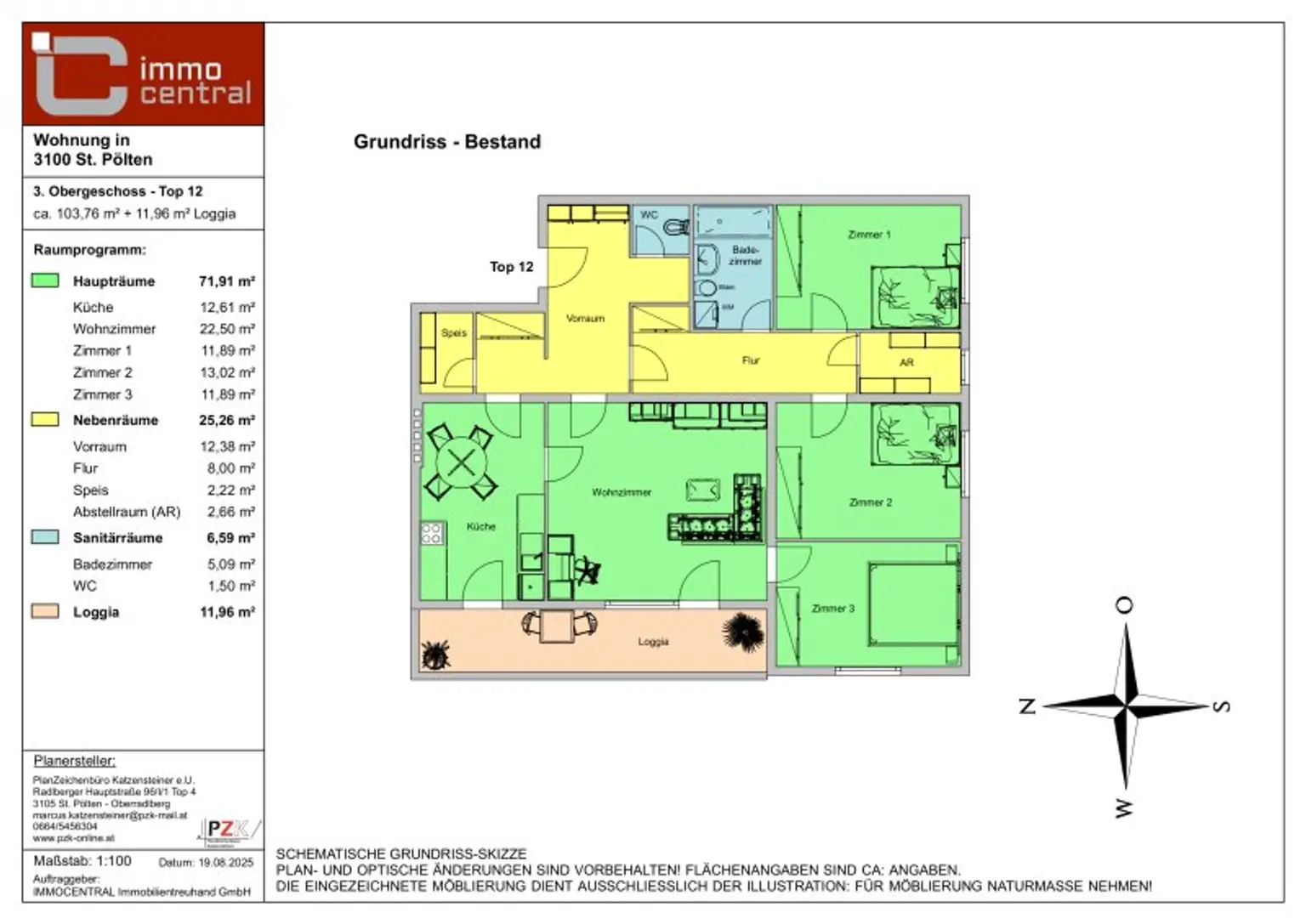116 m², 4-Zimmerwohnung mit Loggia in Bestlage