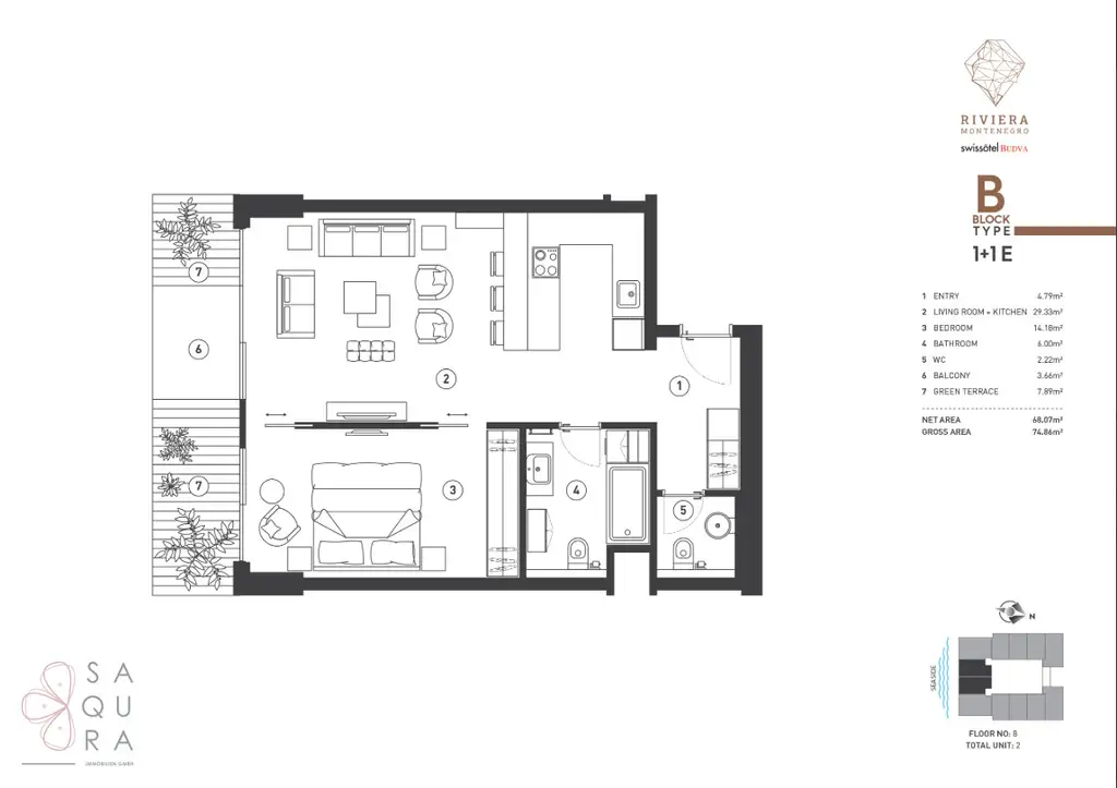 Mediterraner Traum – Apartment 1+1 E | Block B – Riviera Montenegro | Swissôtel Budva