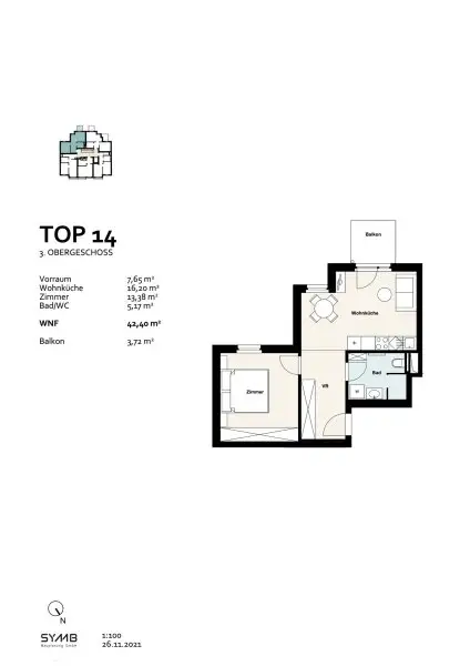 Miete: 2-Zimmer Wohnung mit Balkon | Wien Favoriten | 42,40 m² Wohnfläche