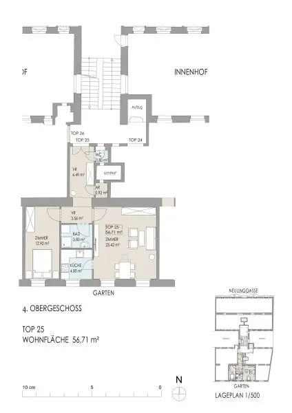 KOMPLETT HOFSEITIG: helle Stilaltbauwohnung mit separater Küche