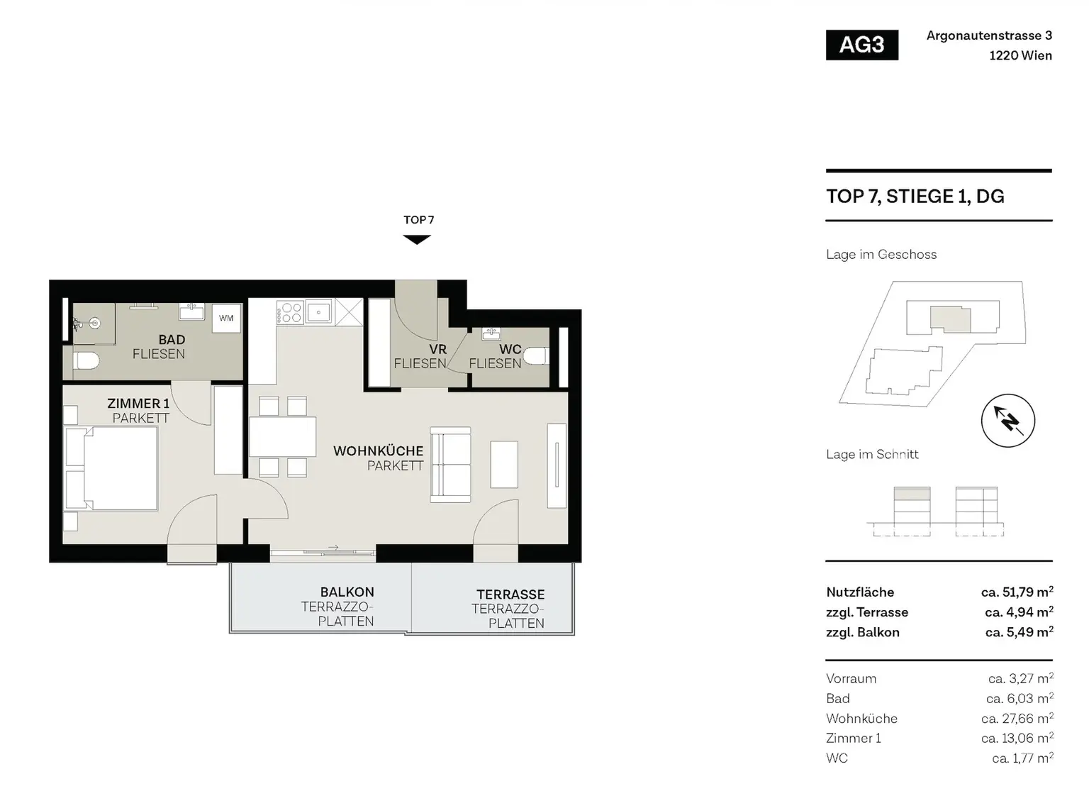 Grundriss Top 7, Stiege 1