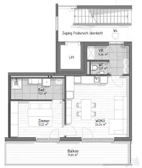 50,5 m² Neubau: 2-Zimmer mit 17,6 m² Balkon und Lift in Graz-Wetzelsdorf