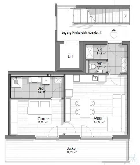 50,5 m² Neubau: 2-Zimmer mit 17,6 m² Balkon und Lift in Graz-Wetzelsdorf