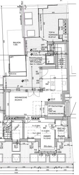 Bezugsfertige Dachwohnung mit 3 Zimmer, großem Balkon und interessanter 36 m² großer Dachterrasse
