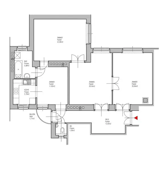 Großzügige 3,5-Zimmer-Wohnung mit Balkon im Herzen von Wien (unmöbliert)