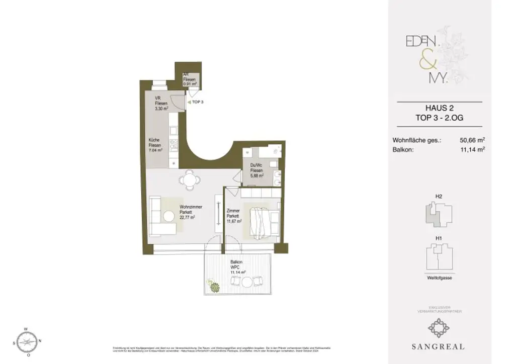 EDEN & IVY - MODERNE 2-ZIMMER-WOHNUNG MIT BALKON IN RUHELAGE