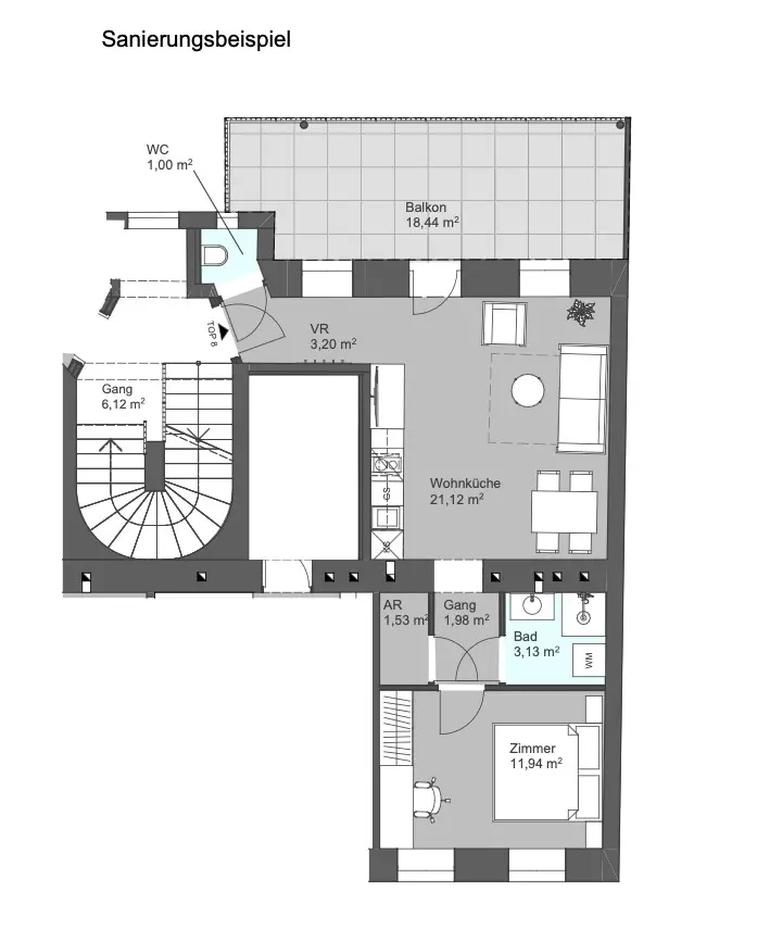 Sanierungsbedürftige Altbauwohnung inklusive Balkon