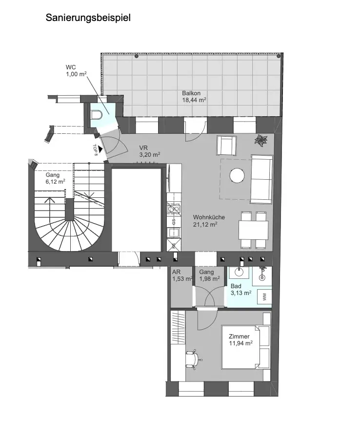Sanierungsbedürftige Altbauwohnung inklusive Balkon