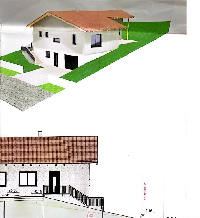 Baugrundstück mit Baubewilligung und Einreichplan für Einfamilienhaus, Garage und PKW Stellplatz