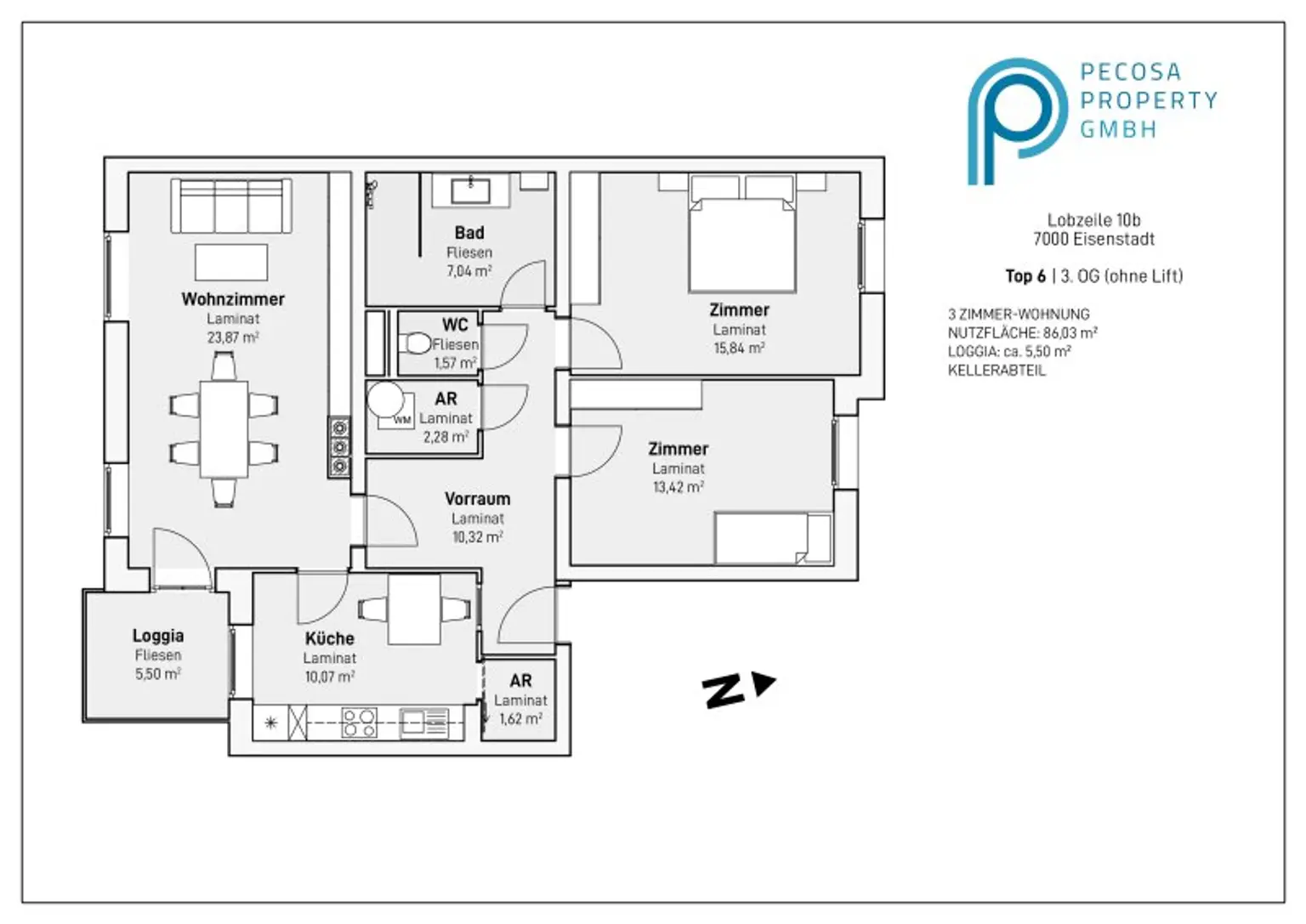 Lichtdurchflutete 3-Zimmer Wohnung mit Loggia in Eisenstadt – Ihr neues Zuhause wartet!