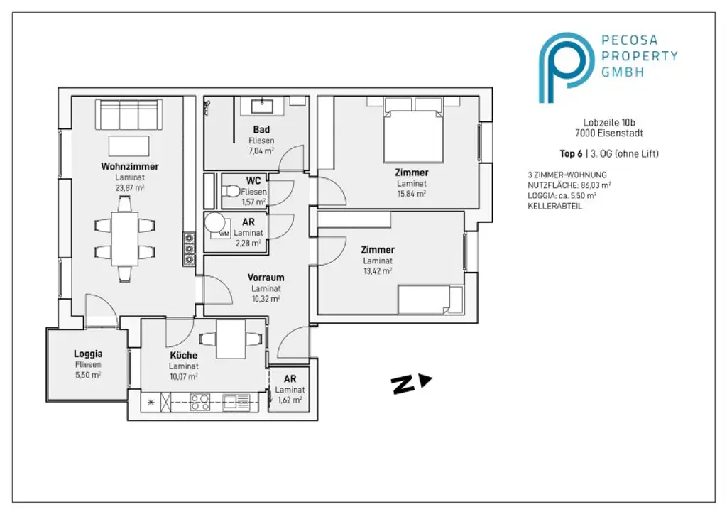 Lichtdurchflutete 3-Zimmer Wohnung mit Loggia in Eisenstadt – Ihr neues Zuhause wartet!