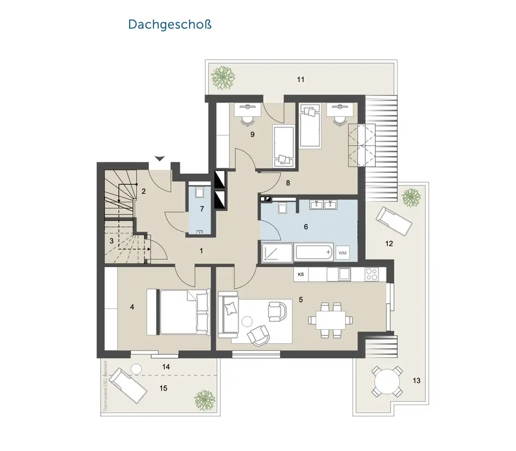 DG-Wohnung mit atemberaubender Dachterrasse in absoluter Grünruhelage
