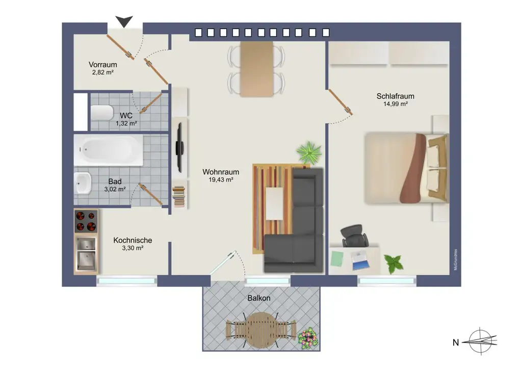 Sanierungsbedürftige 2- Zimmer-Wohnung mit Balkon