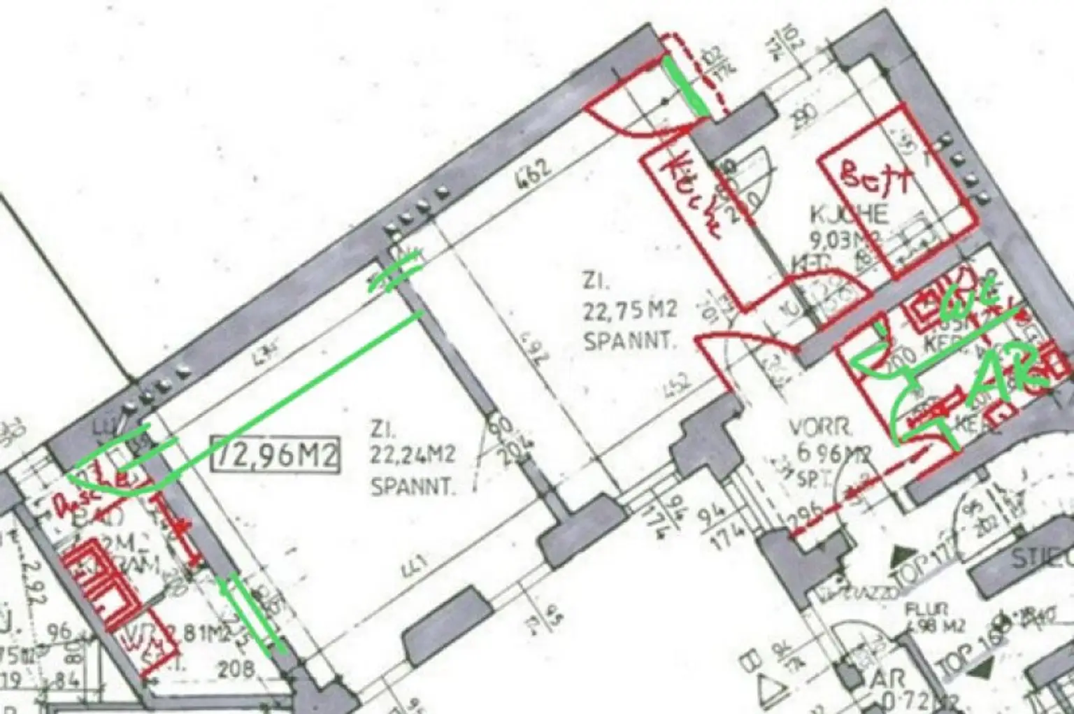 SEEGASSE, ERSTBEZUG, unbefristete 73 m2 Altbau, Wohnküche, 2 Zimmer, Duschbad, Parketten, Hofruhelage, U4-Nähe