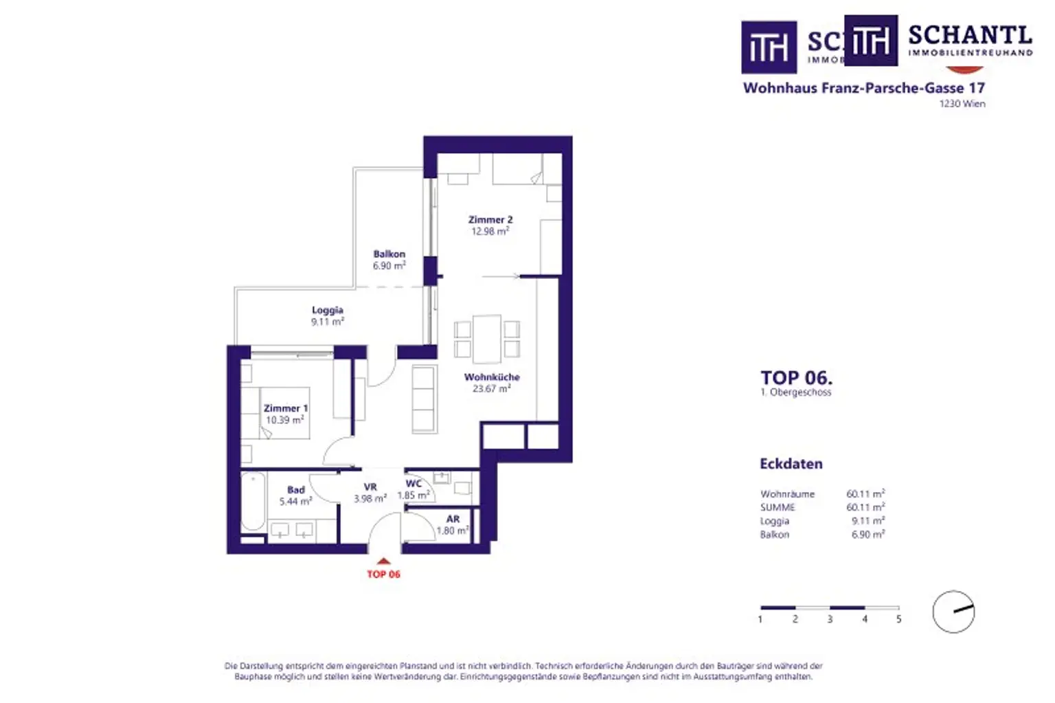 Grundriss Top 6, 1.Obergeschoss, schematische Darstellung