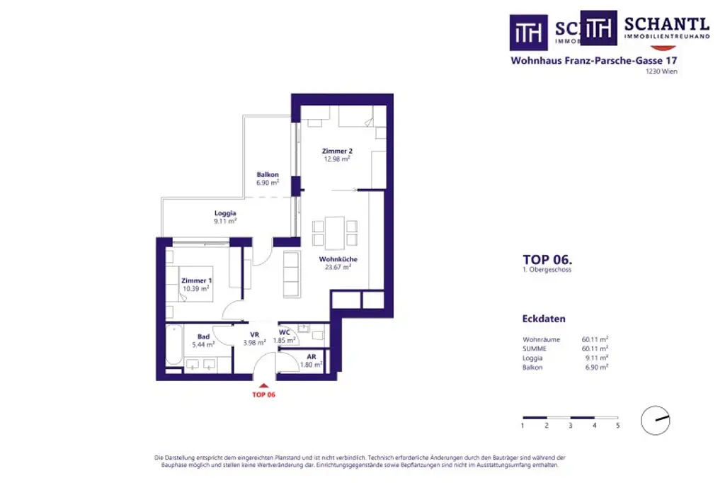 Grundriss Top 6, 1.Obergeschoss, schematische Darstellung