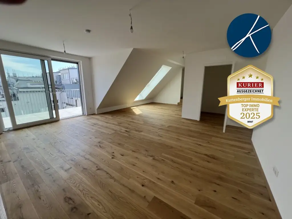 *Superprojekt: ''Über den Baumwipfeln" TOP 53 MIT BALKON + SUPER-PANORAMA-DACHTERRASSE & WIEN-BLICK