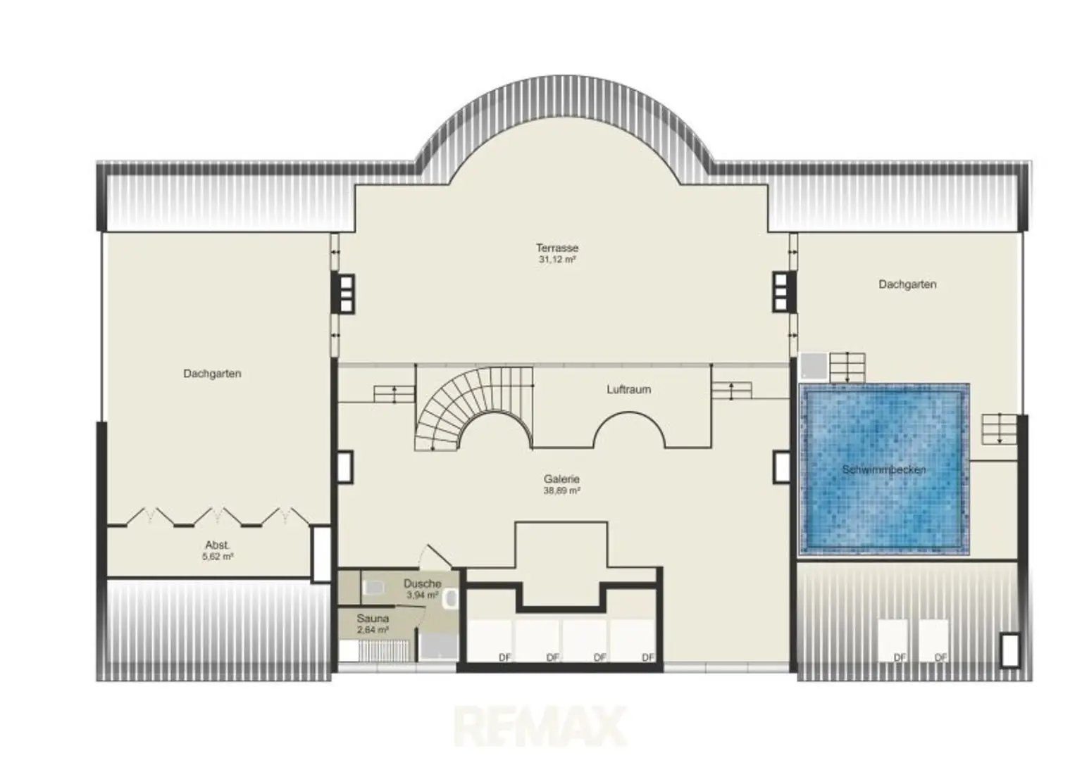 Plan Dachgeschoß (Galerie und Dachterrasse)