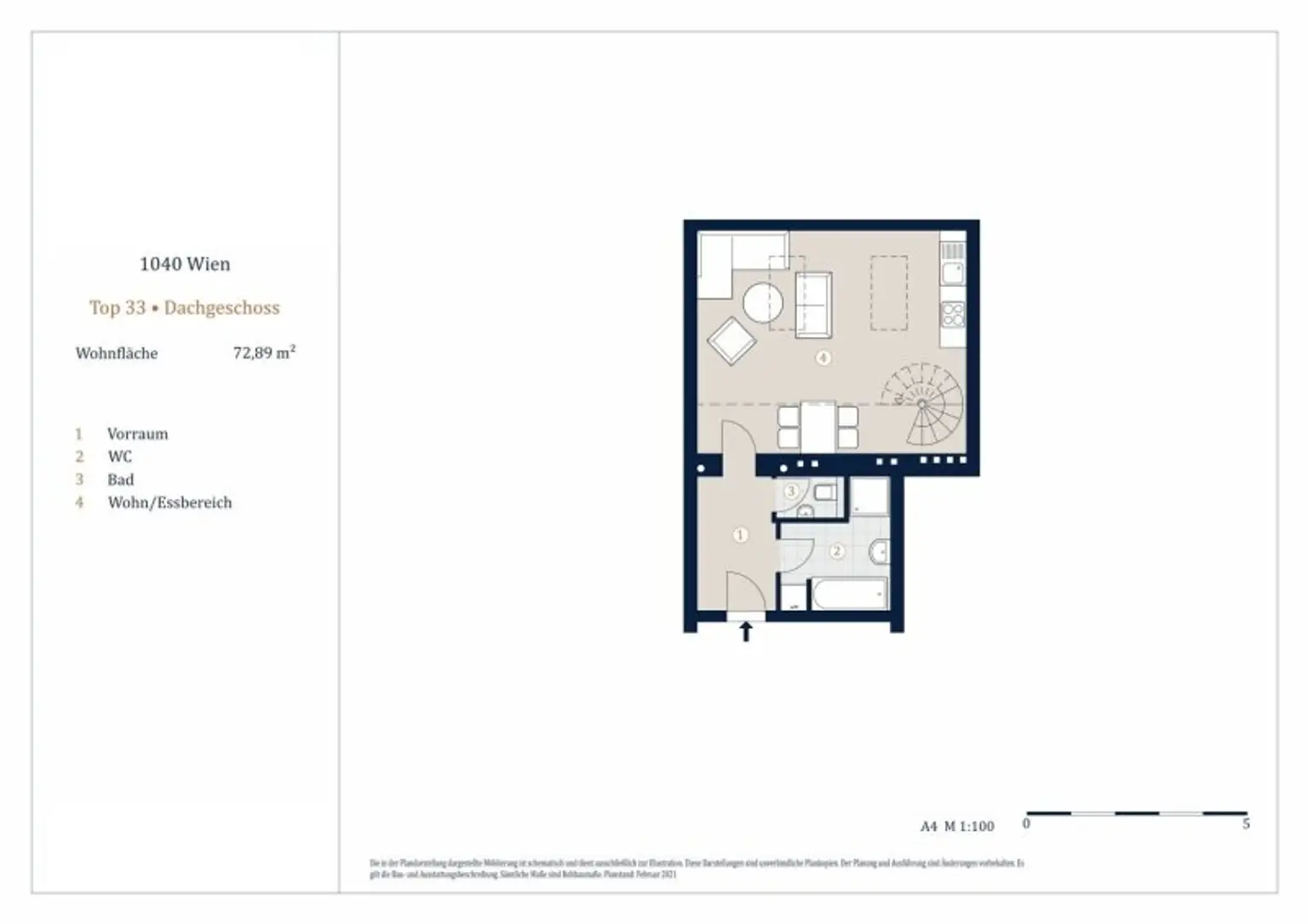 Helle 2-Zimmer-Maisonettewohnung, Nähe Wiedner Hauptstraße