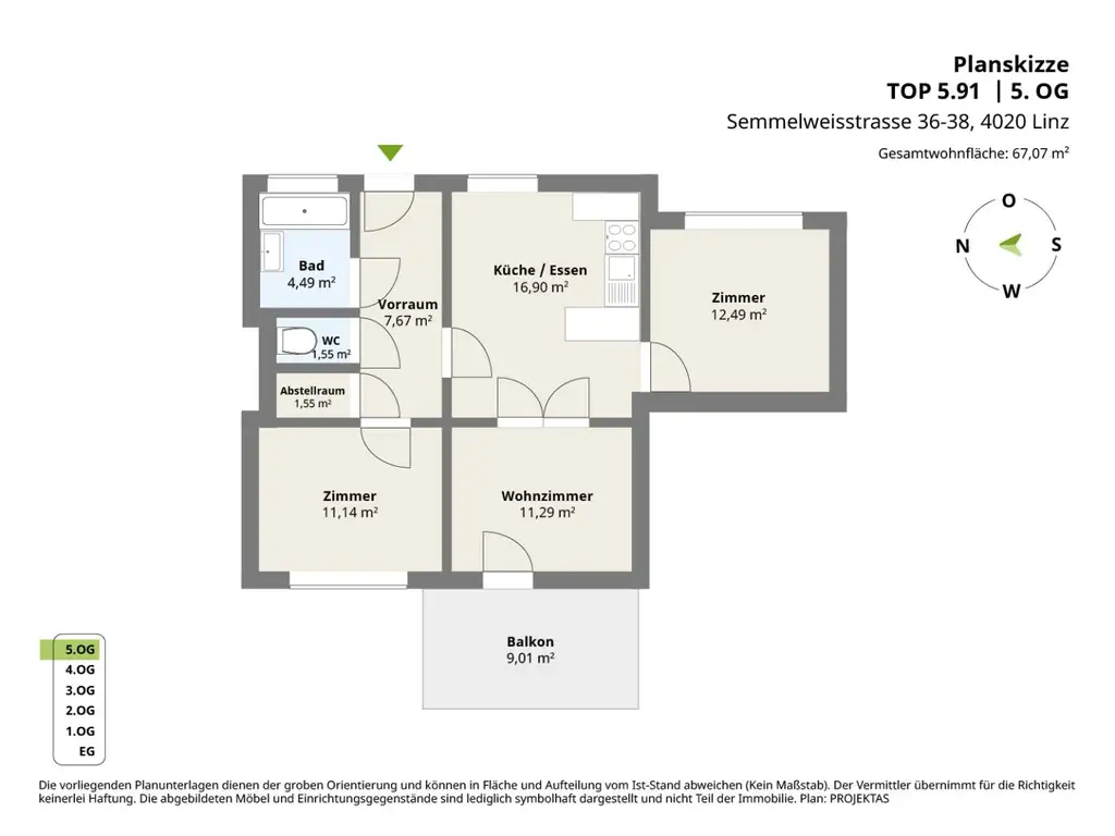 SQUADRO - teilmöblierte westseitige 3-Zimmer Wohnung mit Balkon in zentraler Lage!