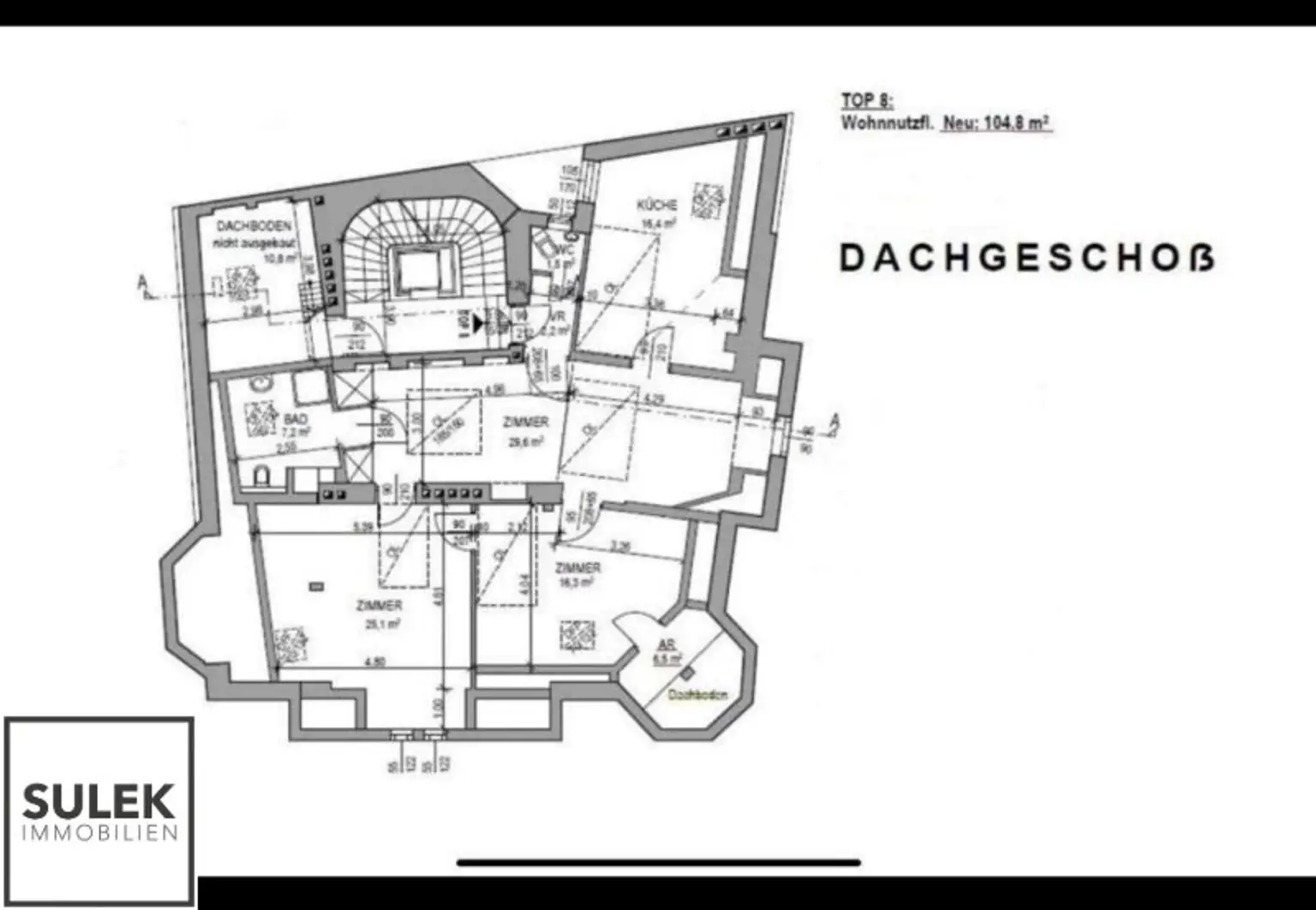 Einzigartige 105 m² große Dachgeschoss Wohnung mit Fernblick // zentrale Lage 1040 // Planstudie DG Ausbau