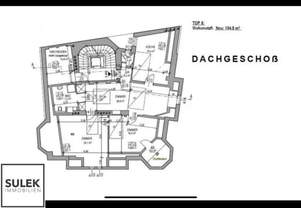 Einzigartige 105 m² große Dachgeschoss Wohnung mit Fernblick // zentrale Lage 1040 // Planstudie DG Ausbau