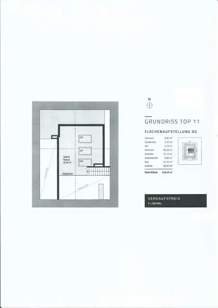 Plan - Großes 2 Zimmer LOFT mit Galerie & Traumterrasse und Aufzug in generalsanierter Ceconi-Villa Kauf Elisabeth-Vorstadt Salzburg