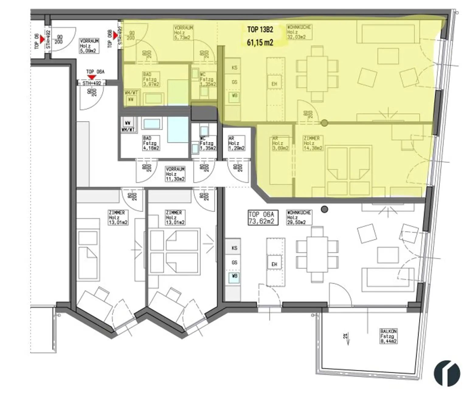 Wohnungsplan Top 13 B2