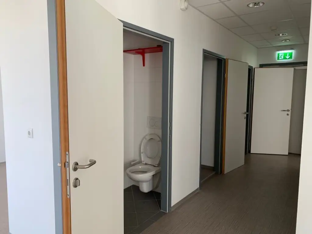Zentrales Büro mit sonnigem Grünblick
