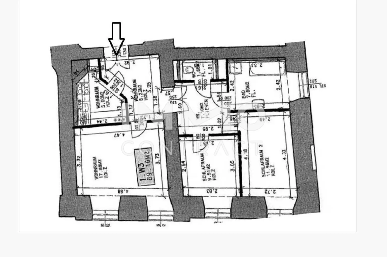 Zentrale INNENSTADTLAGE: WG-geeignete 3 Zimmer Wohnung - Sackstraße 24 / Top 03
