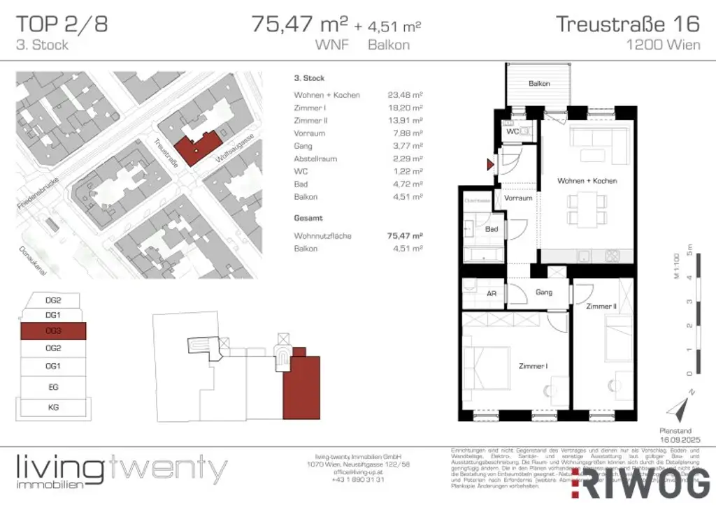 INITIATIVE TOP 100 - RAUS AUS GAS | perfekt geplante 3-Zimmer Altbauwohnung mit Balkon nahe dem Augarten | Top 2/8