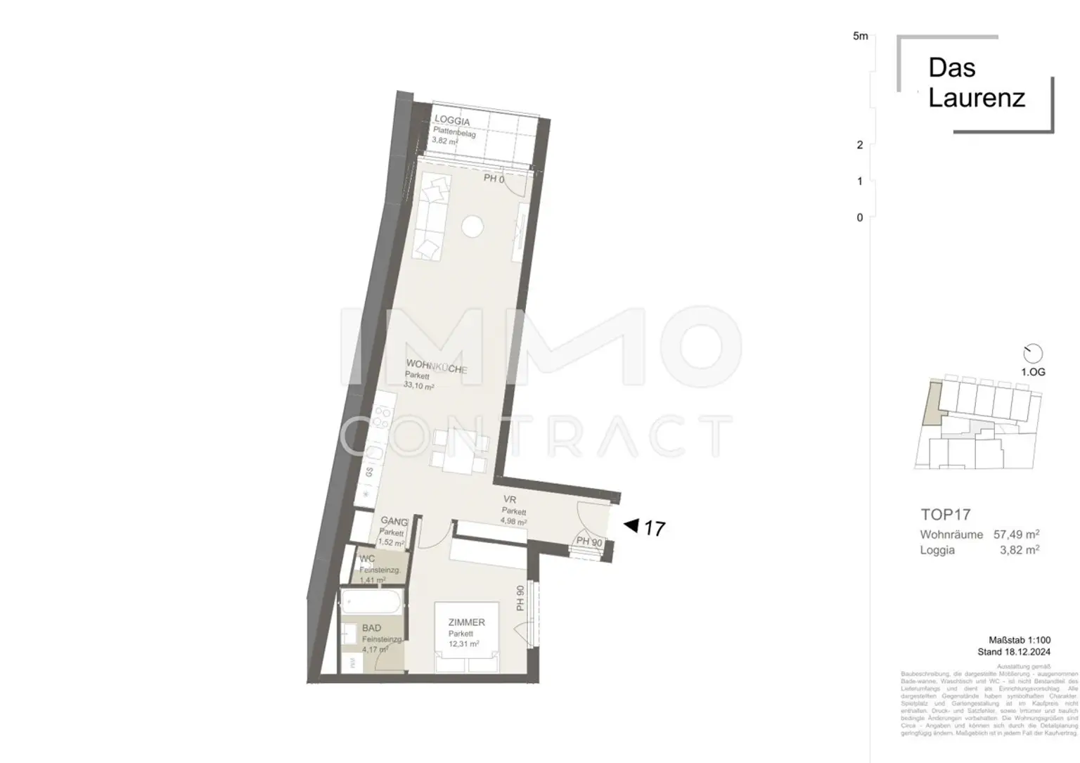 ERSTBEZUG Top Anlage Wohnung U3 2 Zimmer + Loggia - 1 bedroom apartment + loggia U3 = DAS LAURENZ=