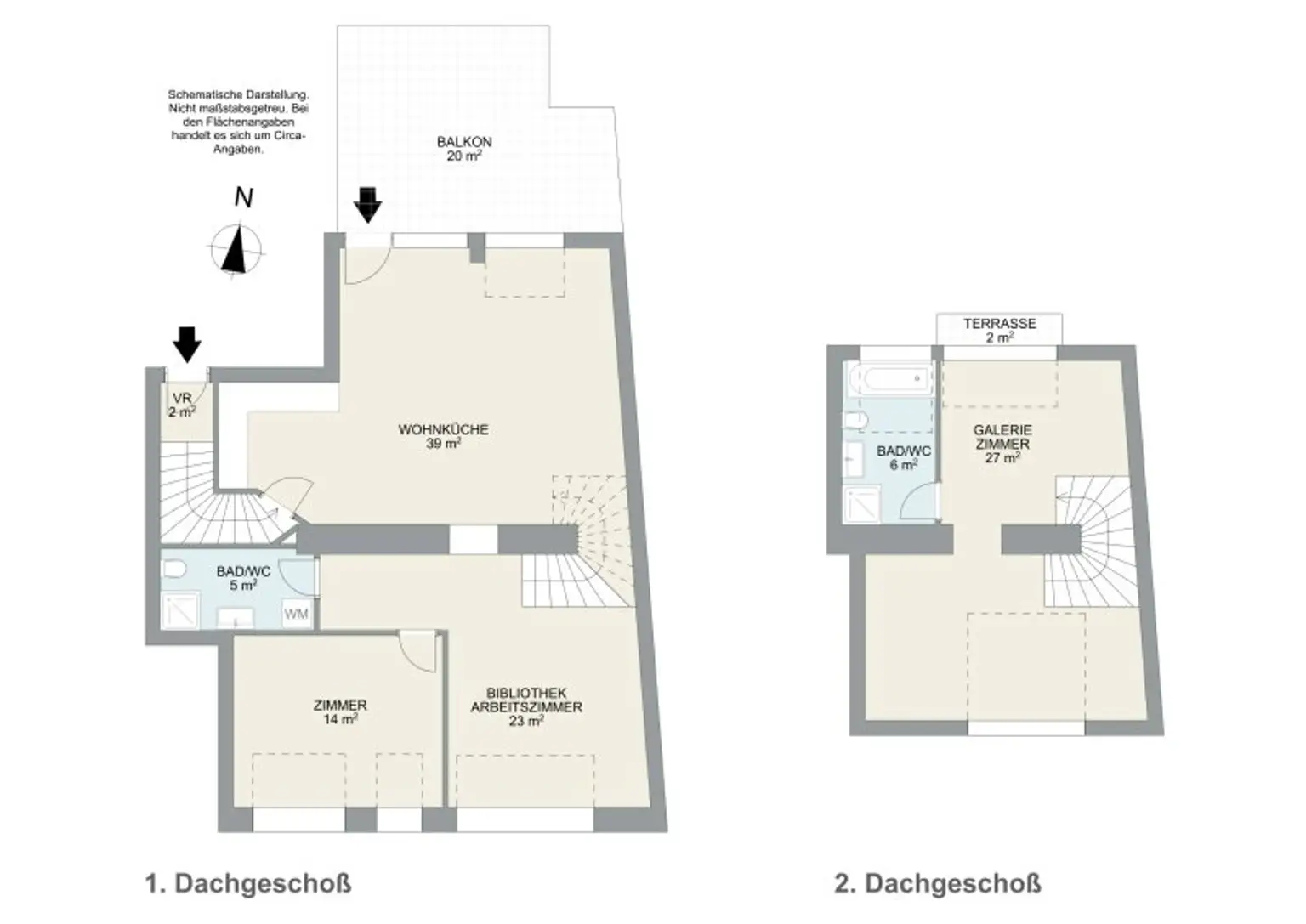 Helle, großzügige Maisonette-Wohnung mit 2 Bädern | ~ 20 m² große, private Terrasse direkt auf Wohnebene | Nahe Elterleinplatz