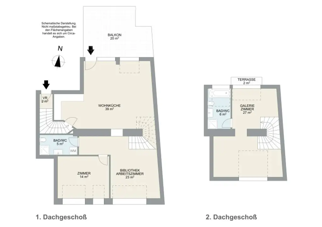 Helle, großzügige Maisonette-Wohnung mit 2 Bädern | ~ 20 m² große, private Terrasse direkt auf Wohnebene | Nahe Elterleinplatz