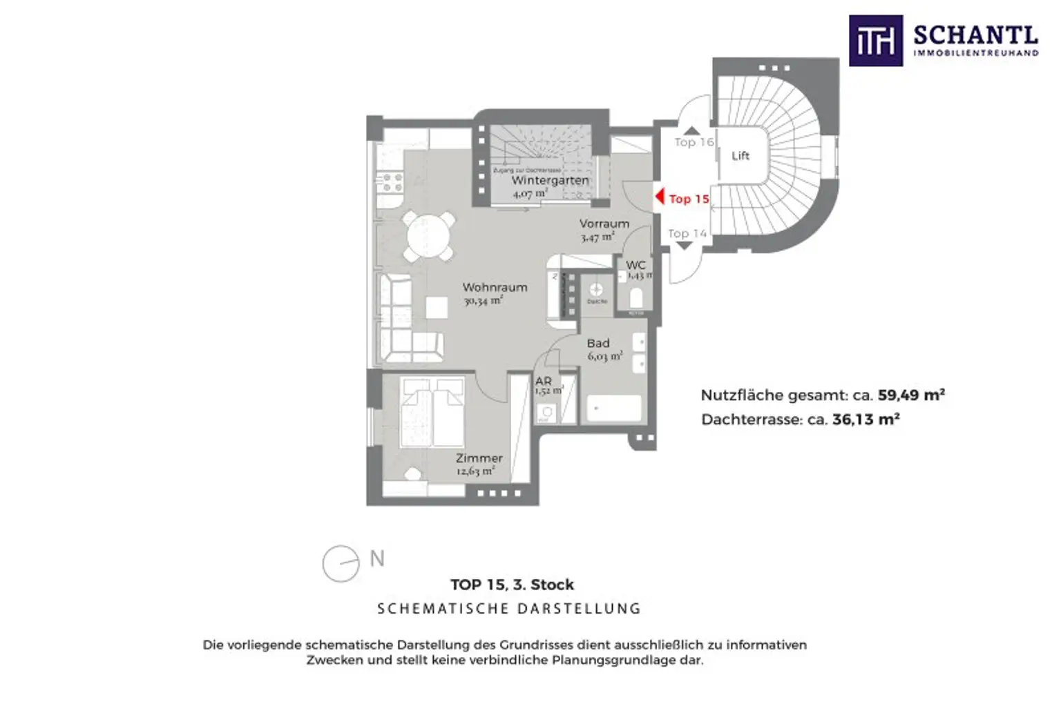 Grundriss Top 15, schematische Darstellung