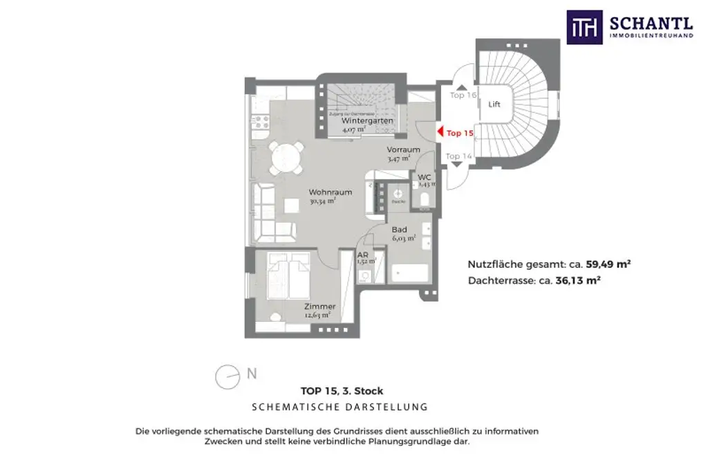 Grundriss Top 15, schematische Darstellung