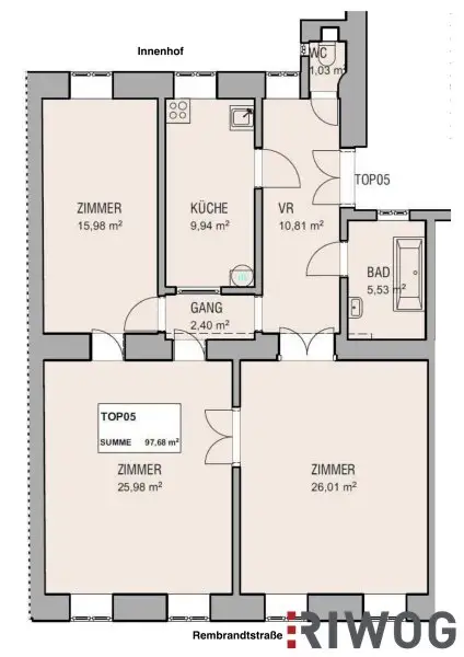 NÄHE 1. BEZIRK, DONAUKANAL UND AUGARTEN | Stilaltbauwohnung mit Potenzial | ca. 3,60 m Raumhöhe | Teils Hoflage | Rembrandtstraße