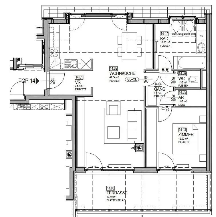 Großzügige 2-Zimmer-Neubauwohnung im Dachgeschoß mit 19m2 großer Terrasse!!!