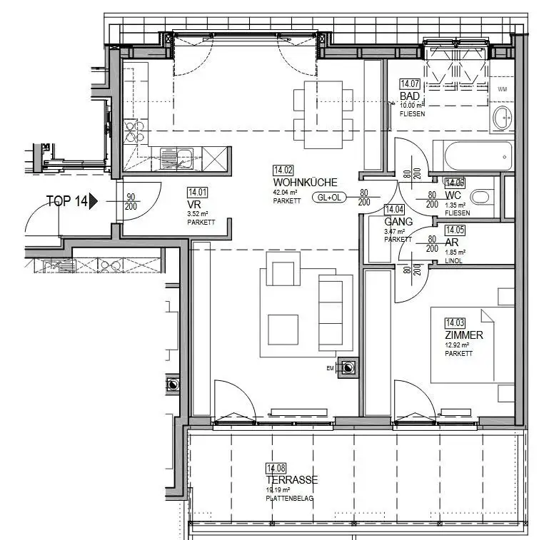 Großzügige 2-Zimmer-Neubauwohnung im Dachgeschoß mit 19m2 großer Terrasse!!!