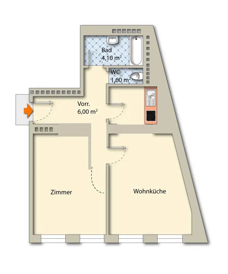 Ruhige 2-Zimmer-Wohnung mit Blick ins Grüne in 1110 Wien