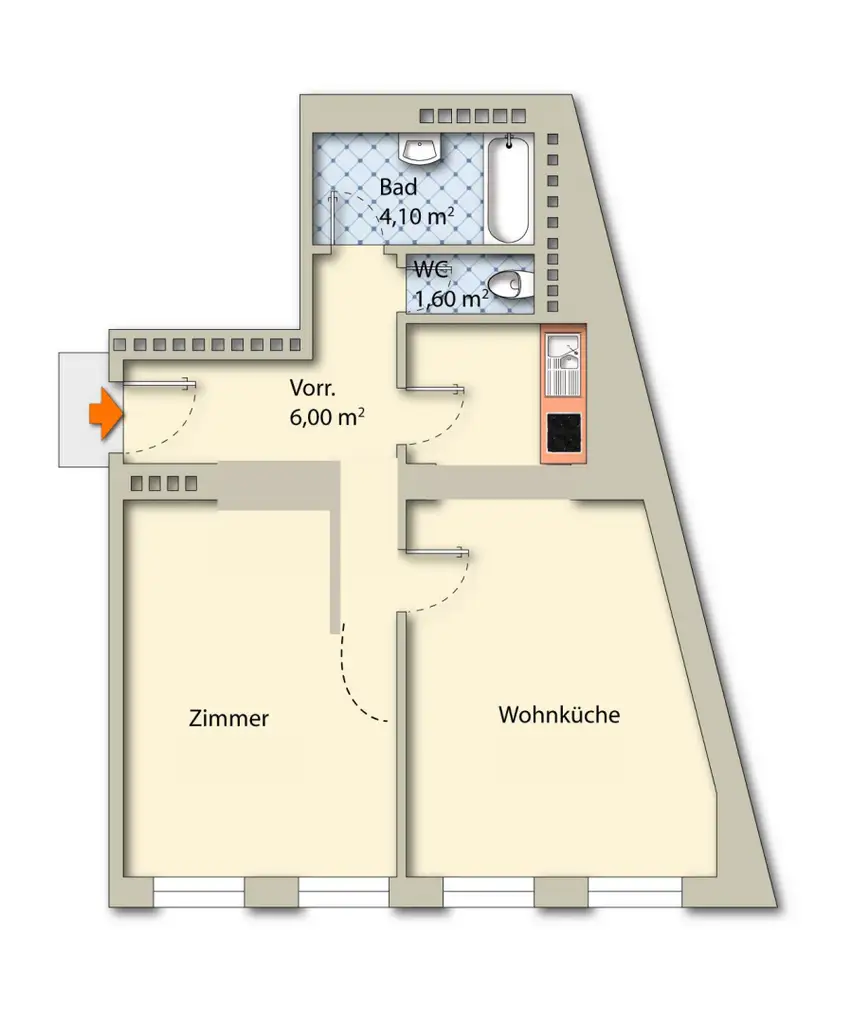 Ruhige 2-Zimmer-Wohnung mit Blick ins Grüne in 1110 Wien