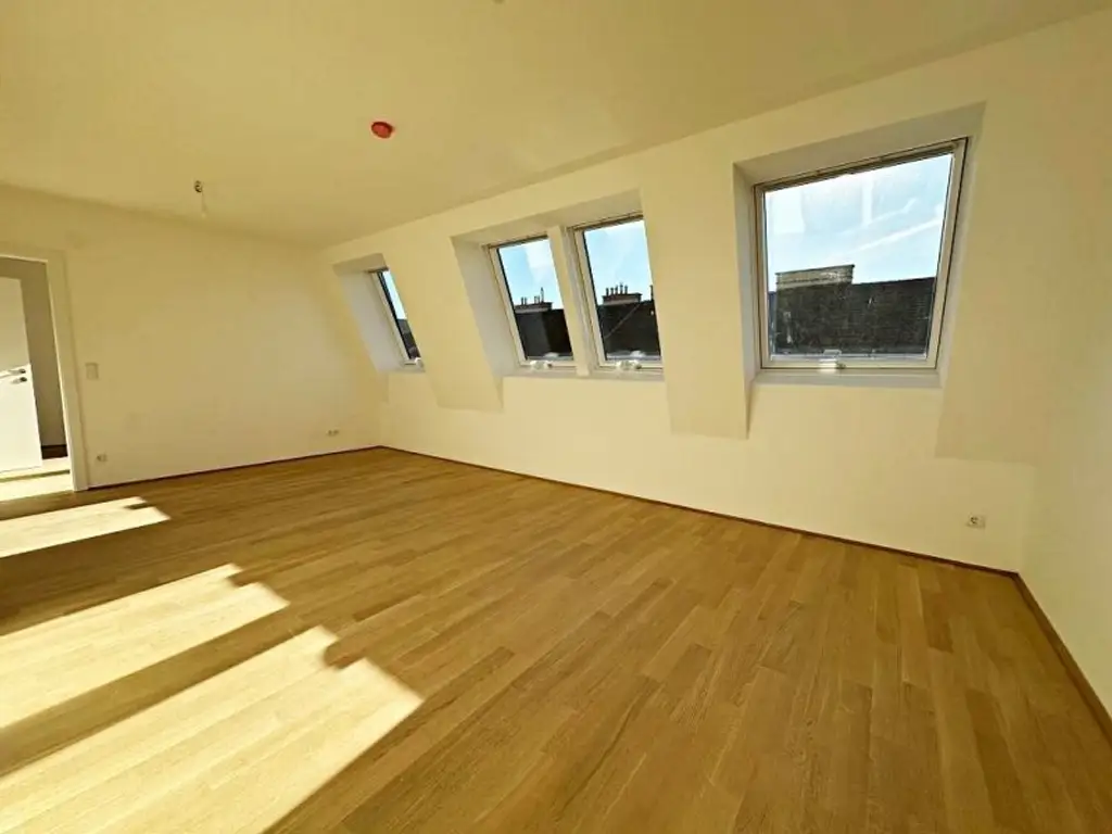 AUGARTEN-NÄHE, ERSTBEZUG, klimatisiertes 52 m2 Dachgeschoss, 2 Zimmer, Komplettküche, Duschbad, Parketten, Brigittenauer Lände