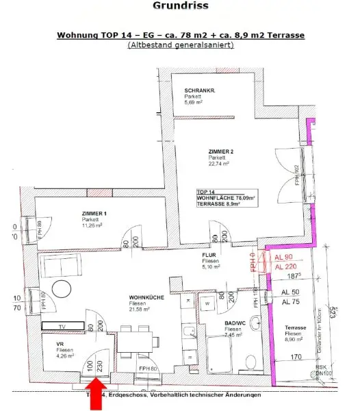 SUPER-GELEGENHEIT - ca 3,53% Rendite - vermietete 3 Zimmer Wohnung mit Terrasse im Zentrum von Wiener Neustadt