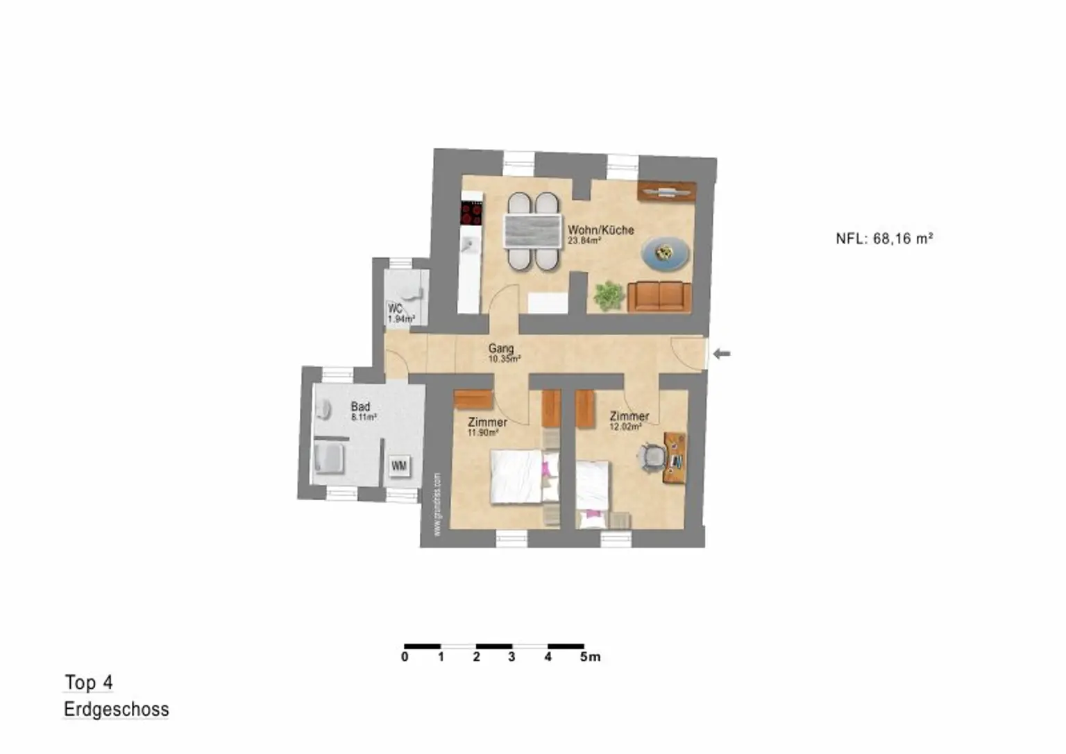 TOP W4: 3-Zimmer-Wohnung im Obergeschoss