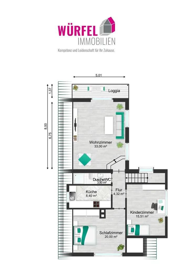 Charmante Obergeschosswohnung mit großer Loggia in ruhiger Lage von Stelle